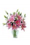6 pink lilies in vase